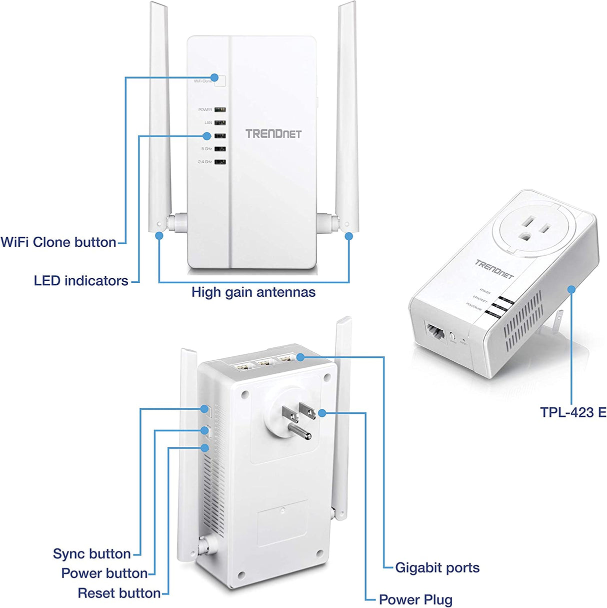 TRENDnet Wi-Fi Everywhere Powerline 1200 AV2 Dual-Band AC1200 Wireless Access Point Kit, TPL-430APK, Includes 1 x TPL-430AP and 1 x TPL-423E, Dual-Band Wireless AC1200 Access Point,3 x Gigabit Ports