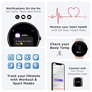 iTouch Sport 3 Smartwatch (with 24/7 Heart Rate Tracking, Step Counter, Notifications, Body Temperature Monitor) Silver Sport 3