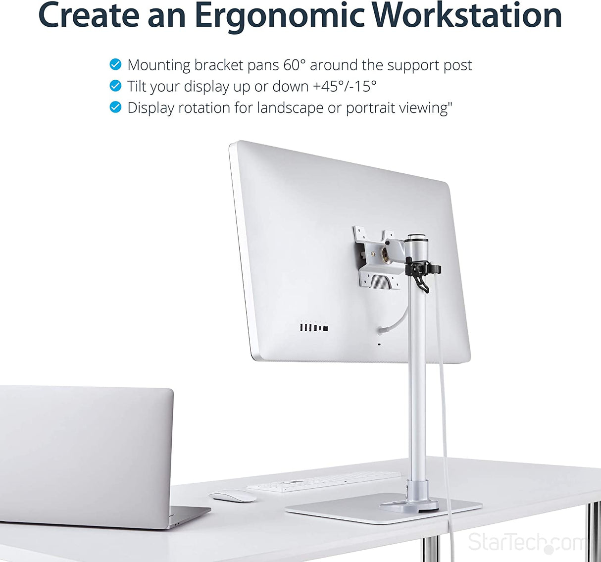 StarTech.com Single Monitor Stand - Adjustable - Supports Monitors 12'' to 34'' - Premium - Single Screen VESA Monitor Mount Stand - Silver (ARMPIVSTND)