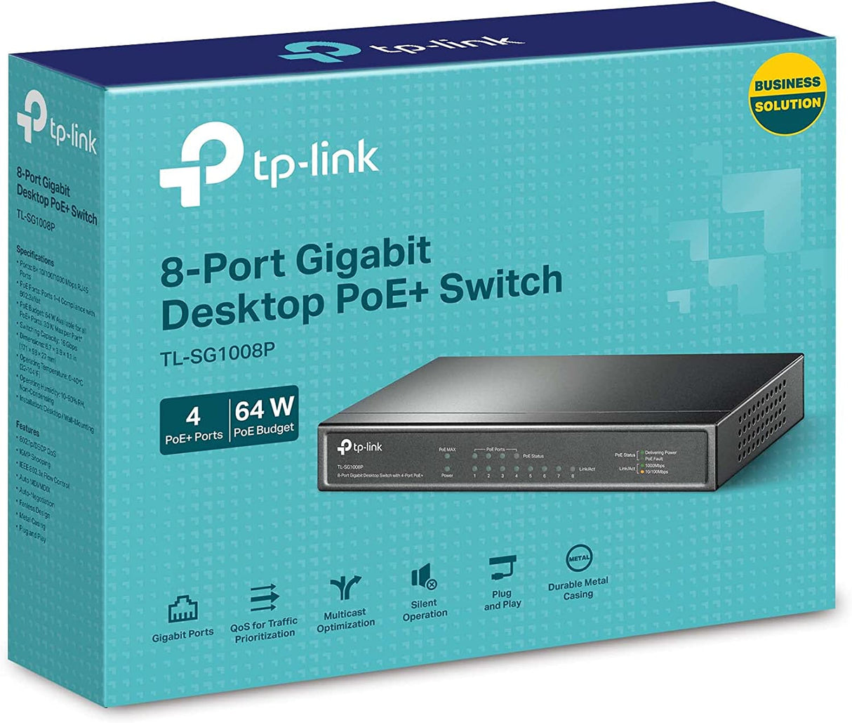 TP-Link TL-SG1008P V4 | 8 Port Gigabit PoE Switch | 4 PoE+ Ports @64W | Desktop | Plug & Play | Sturdy Metal w/ Shielded Ports | Fanless | Limited Lifetime Protection | QoS & IGMP Snooping | Unmanaged, Black 8 Port w/ 4-Port PoE+