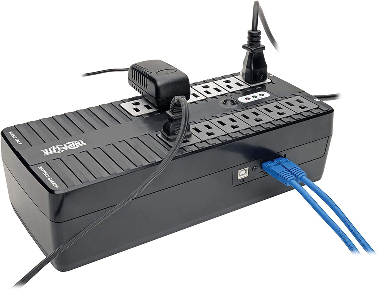 Tripp Lite 750VA UPS Desktop Battery Back Up, 12 Outlet, 450W 120V Standby, Ultra-Compact, USB, 3 Year Warranty & $100,000 Insurance (INTERNET750U) Black 750 VA Battery Back Up