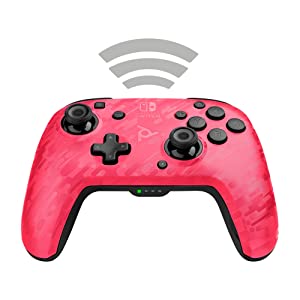 PDP Gaming Faceoff Deluxe Wireless Switch Pro Controller - Pink Camo / Camouflage - Officially Licensed by Nintendo - Customizable buttons, sticks, triggers, and paddles - Motion Sensing Controllers Pink Camo Wireless Controller
