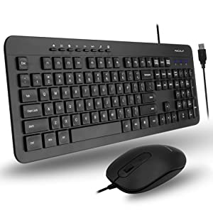 Macally USB Wired Keyboard and Mouse Combo - Plug and Play Ergonomic USB Keyboard Mouse Combo - Slim and Quiet Wired Mouse and Keyboard Combo, Corded Keyboard for Laptop, Office Desktop, PC Computer