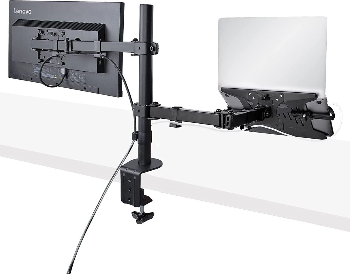 StarTech.com Monitor Arm with VESA Laptop Tray, For a Laptop (4.5kg/9.9lb) and a Single Display up to 32" (8kg/17.6lb), Black, Adjustable Laptop Arm Mount, C-clamp/Grommet Mount (A2-LAPTOP-DESK-MOUNT) Black Dual Joint Arm - Monitor & Laptop