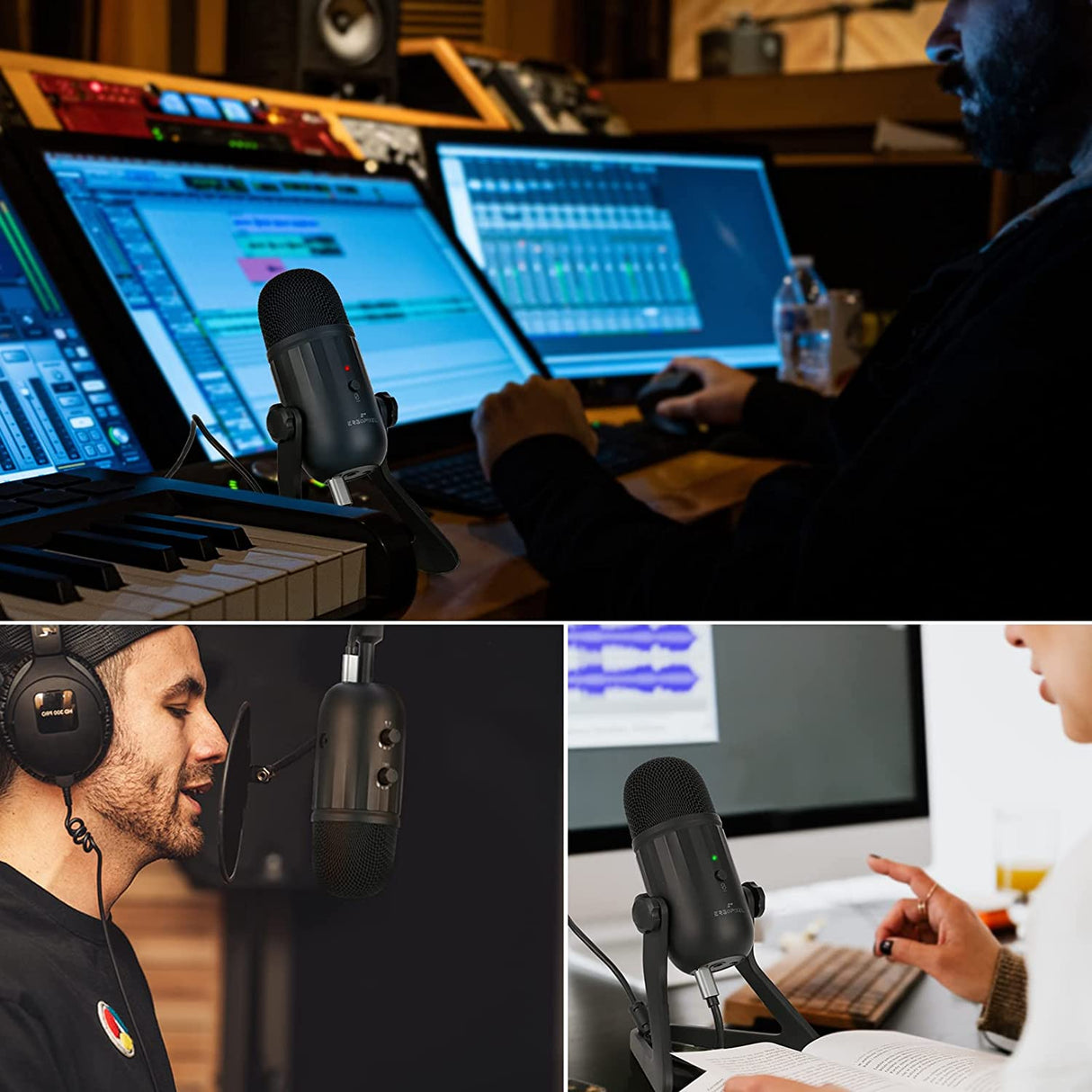 Ergopixel USB Microphone for PC, Mac, Gaming, Streaming, Podcasting, Studio with A Live Monitoring, Gain Controls, A Mute Button for Podcasting, Plug and Play – Blackout