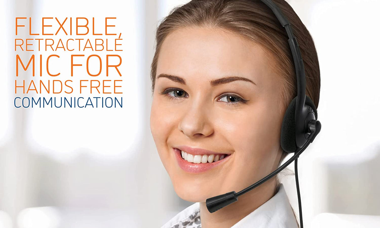 MANHATTAN USB Headset with Mic – Long 5 ft Cable Cord, Dual-Sided Padded On-Ear, Adjustable Headband – Non Reversible (Left Side Mic Use Only) - for Desktop, Laptop, Computer –3 Yr Mfg Warranty-179898