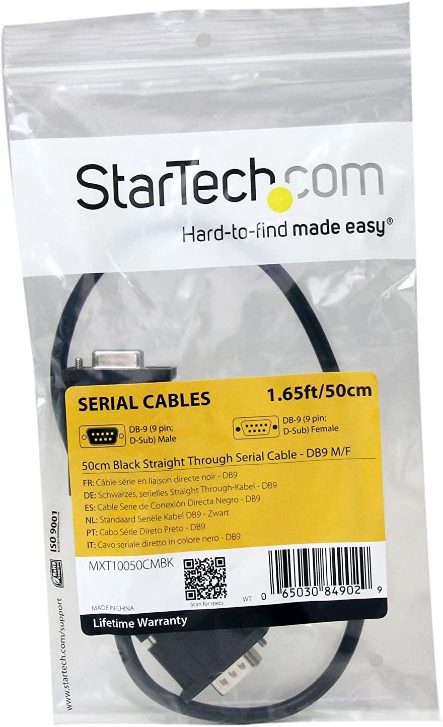 StarTech.com 0.5m Black Straight Through DB9 RS232 Serial Cable - DB9 RS232 Serial Extension Cable - Male to Female Cable - 50cm (MXT10050CMBK) Black 1.5 ft / 45cm Cable