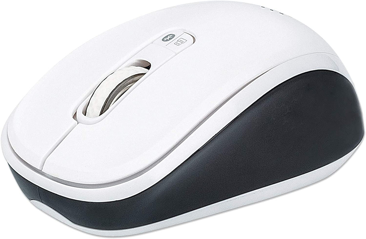 Manhattan Ergonomic Wireless & Bluetooth Mouse - with 800 / 1200 / 1600 dpi, 3 Buttons with Scroll Wheel, Auto Power Management - for Mac, Laptops, Computers – 3 Yr Mfg Warranty- Black & White, 179645