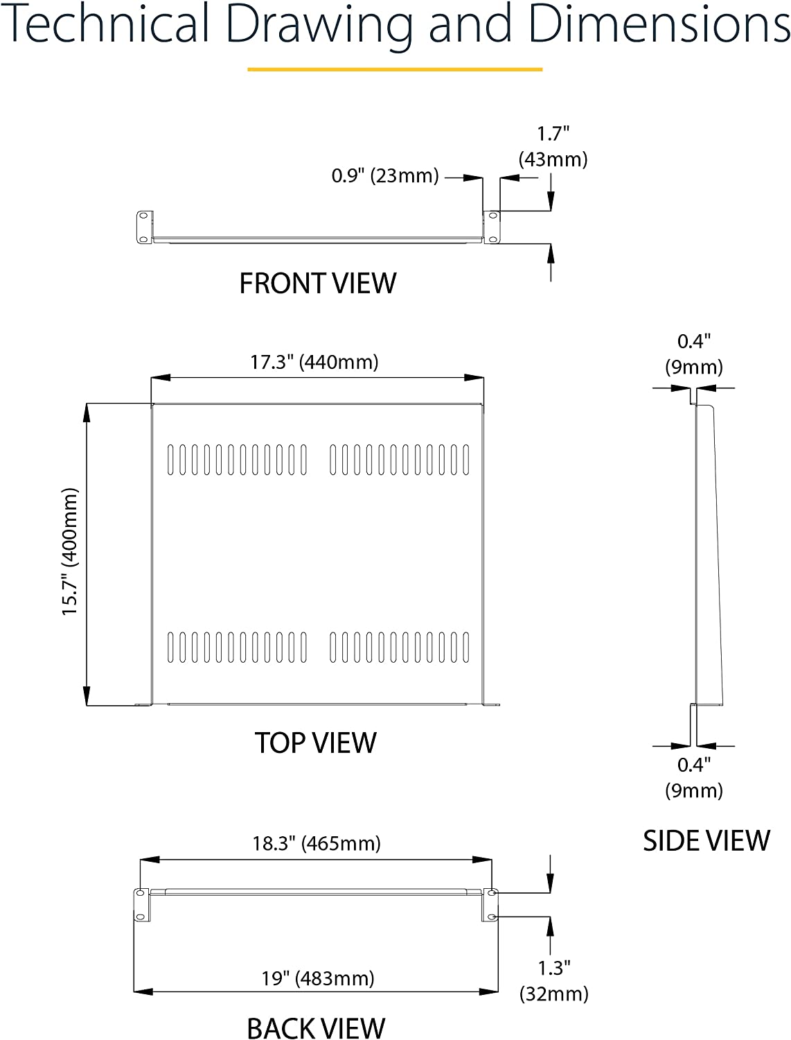 StarTech.com 1U Server Rack Shelf - Universal Vented Rack Mount Cantilever Tray for 19" Network Equipment Rack & Cabinet - Heavy Duty Steel - Weight Capacity 44lb/20kg - 16" Deep Shelf (CABSHELF116V) 1U 16" Depth Rack Shelf