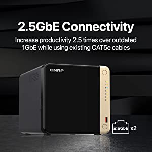 QNAP TS-464-8G-US 4 Bay High-Performance Desktop NAS with Intel Celeron Quad-core Processor, M.2 PCIe Slots and Dual 2.5GbE (2.5G/1G/100M) Network Connectivity (Diskless) 8G RAM 4 Bay Diskless