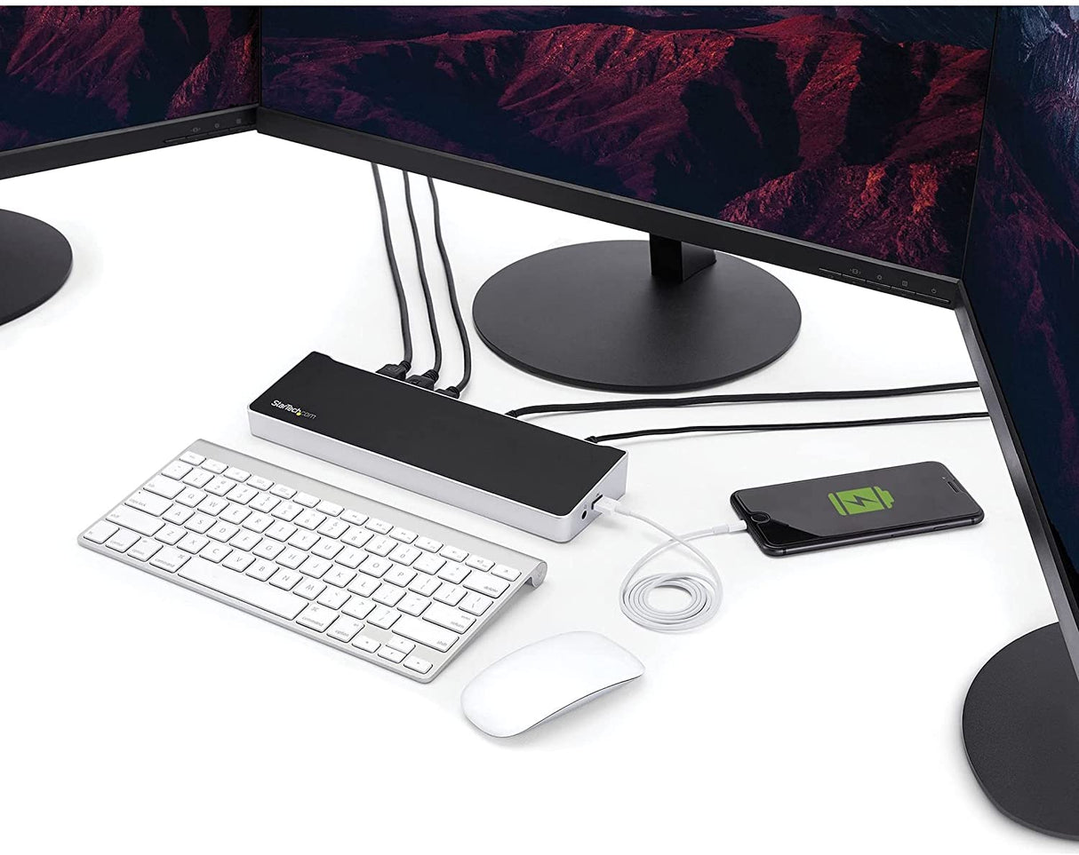 StarTech.com USB-C 4K Triple Display Laptop Docking Station with DisplayPort & HDMI - 60W PD - USB 3.1 Dock for Windows & MacBook Pro (DK30CH2DPPD) 60W Power Delivery | 3x USB-A 3.0 | 1x USB-A 3.0 Fast Charge Docking Station