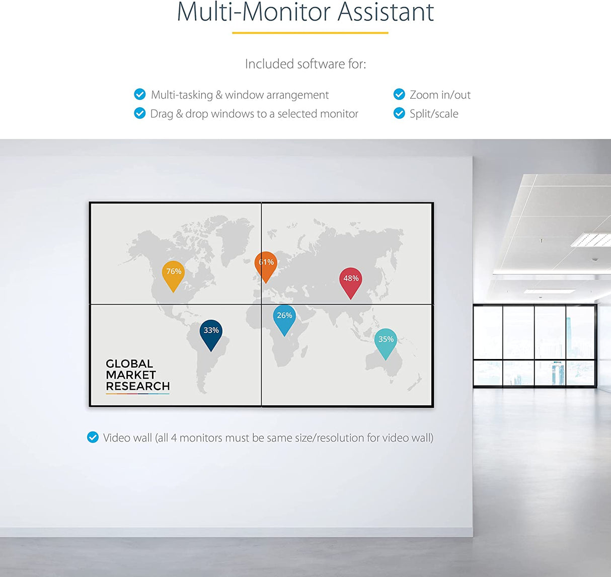 StarTech.com USB 3.0 to 4x HDMI Adapter - External Video & Graphics Card - USB Type-A to Quad HDMI Display Adapter Dongle - 1080p 60Hz - Multi Monitor USB A to HDMI Converter - Windows Only (USB32HD4)