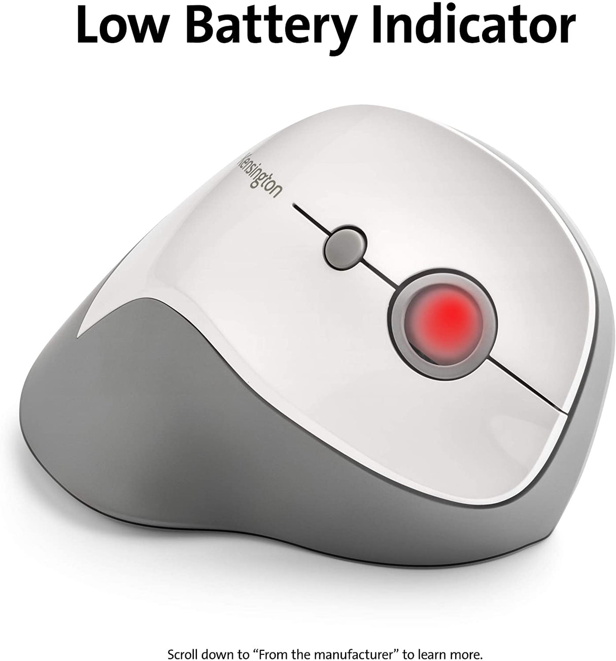 Kensington Pro Fit Ergo Vertical Wireless Mouse- Gray, White