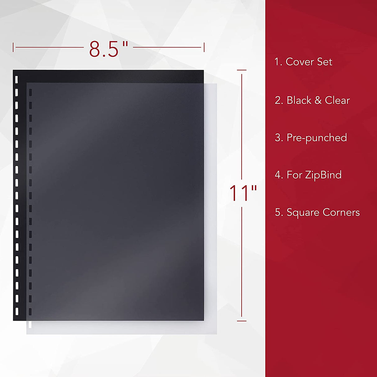 Iogear GBC ZipBind Pre-Punched Cover Set, Clear/Black, 10-Pack (26003)