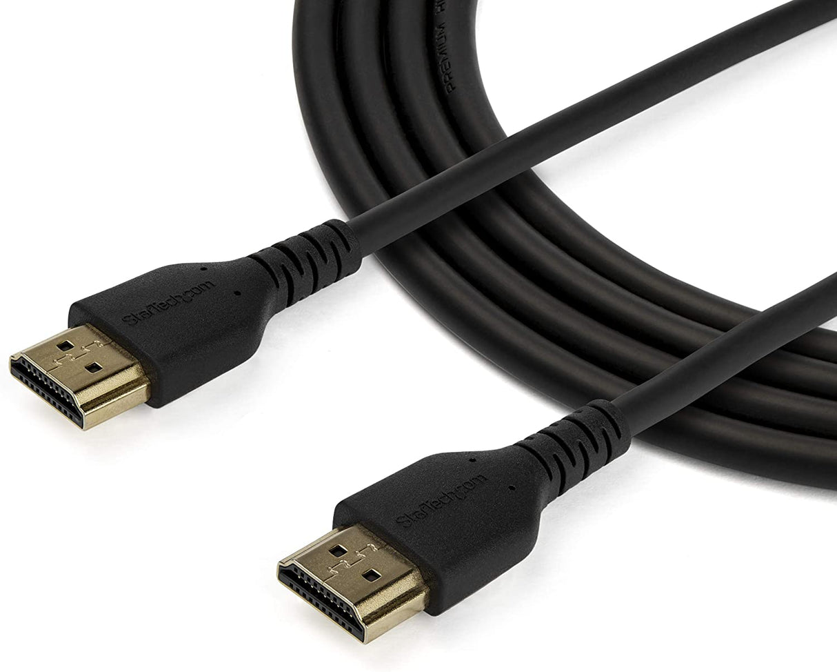 StarTech.com 3ft (1m) Premium Certified HDMI 2.0 Cable with Ethernet - Durable High Speed UHD 4K 60Hz HDR - Rugged M/M HDMI Cord with Aramid Fiber - TPE - Ultra HD Monitors, TVs & Displays (RHDMM1MP) Black 3 ft/1m