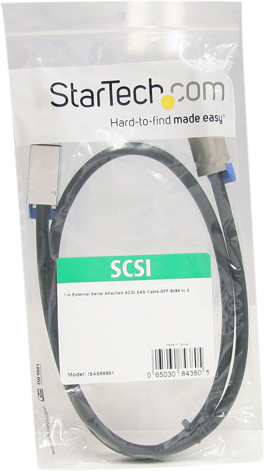 StarTech.com 1m External Mini SAS Cable - Serial Attached SCSI SFF-8088 to SFF-8088 - 2x SFF-8088 (M) - 1 meter, Black (ISAS88881) 3 ft / 1m