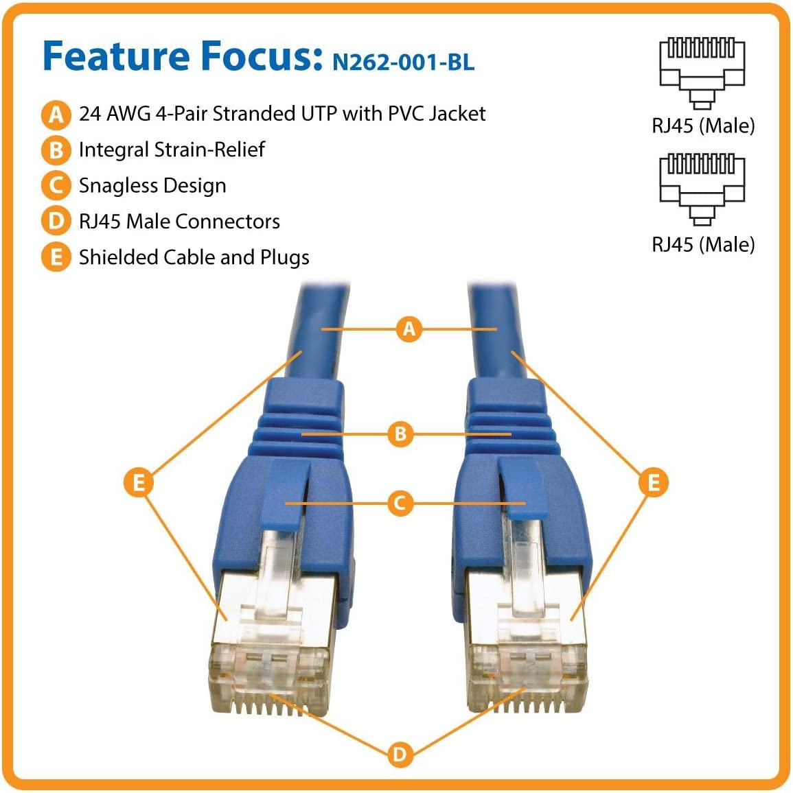 Tripp Lite Cat6a 10G Ethernet Cable, Snagless Molded STP Network Patch Cable (RJ45 M/M), Blue, 1 Foot / 0.3 Meters, Manufacturer's Warranty (N262-001-BL) Blue 1 Foot STP