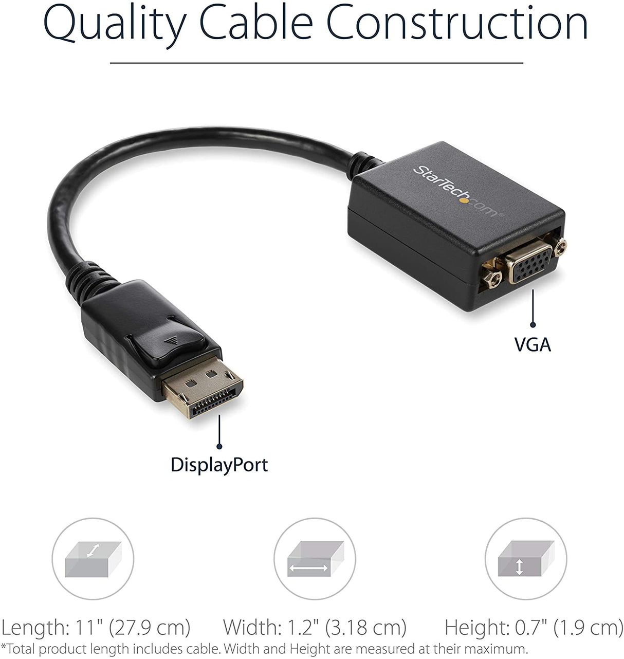 StarTech.com DisplayPort to VGA Adapter - Active DP to VGA Converter - 1080p Video - DisplayPort Certified - DP/DP++ Source to VGA Monitor Cable Adapter Dongle - Latching DP Connector (DP2VGA2) 8 inches