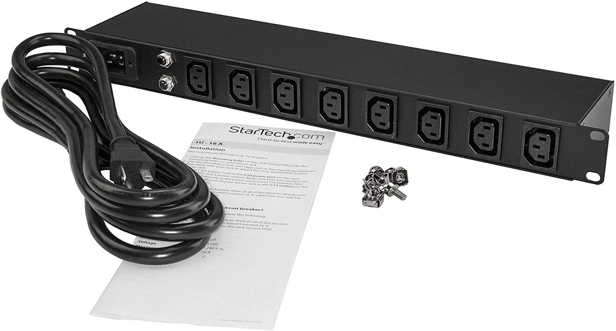StarTech.com 1U 19 inch 8 Port Rack Mount PDU - IEC C13 Socket Rackmount Power Supply/Strip - Horizontal Server Rack Mountable Surge Protector /Data Center Power Distribution Unit 16A 240V (PDU08C13H)