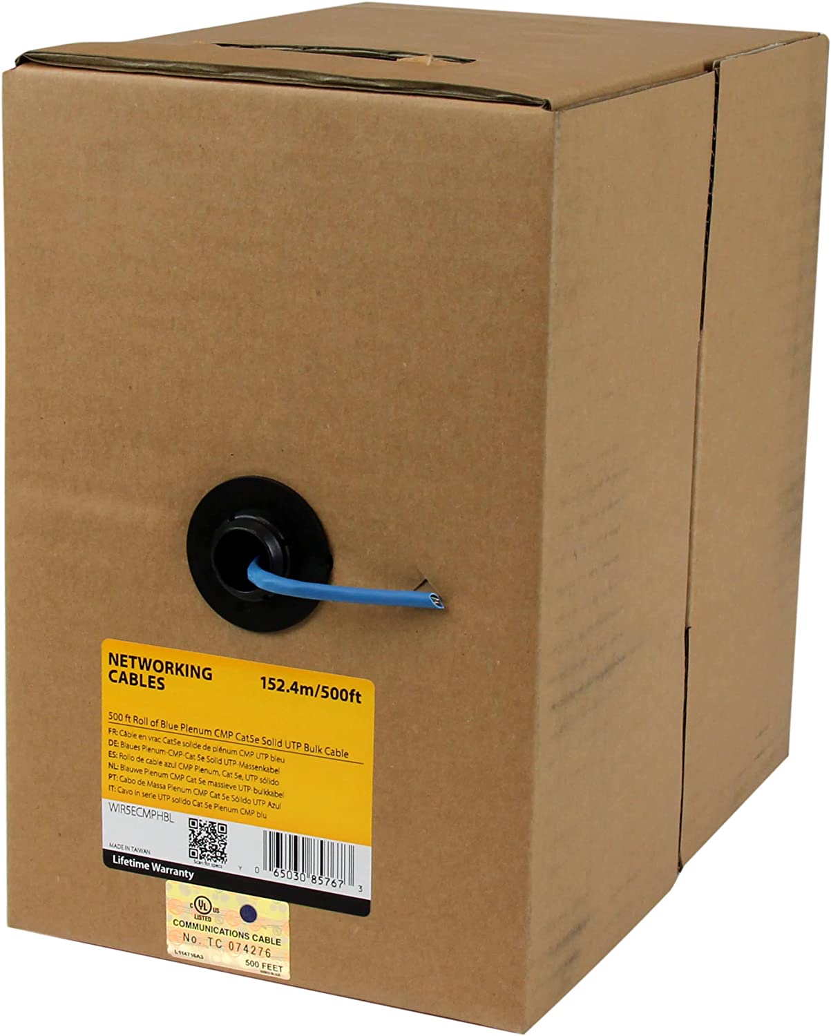 StarTech.com 500 ft Roll of Blue Plenum CMP Cat5e Solid UTP Bulk Cable - CMP / FT6 Plenum Fire Rating - 24 AWG Cat 5e Wiring Plenum 500ft (WIR5ECMPHBL) Cat5e - 500 ft Blue