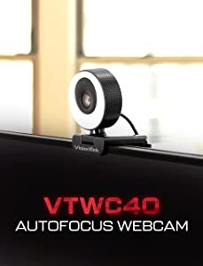 VisionTek VTWC40 Premium Autofocus Full HD 1080P 60FPS Webcam, Chromebook, Computer Video Camera, Digital Dual Microphones, Privacy Cover, 96-Degree Viewing Angle, Work, Study, & Stream (901442)