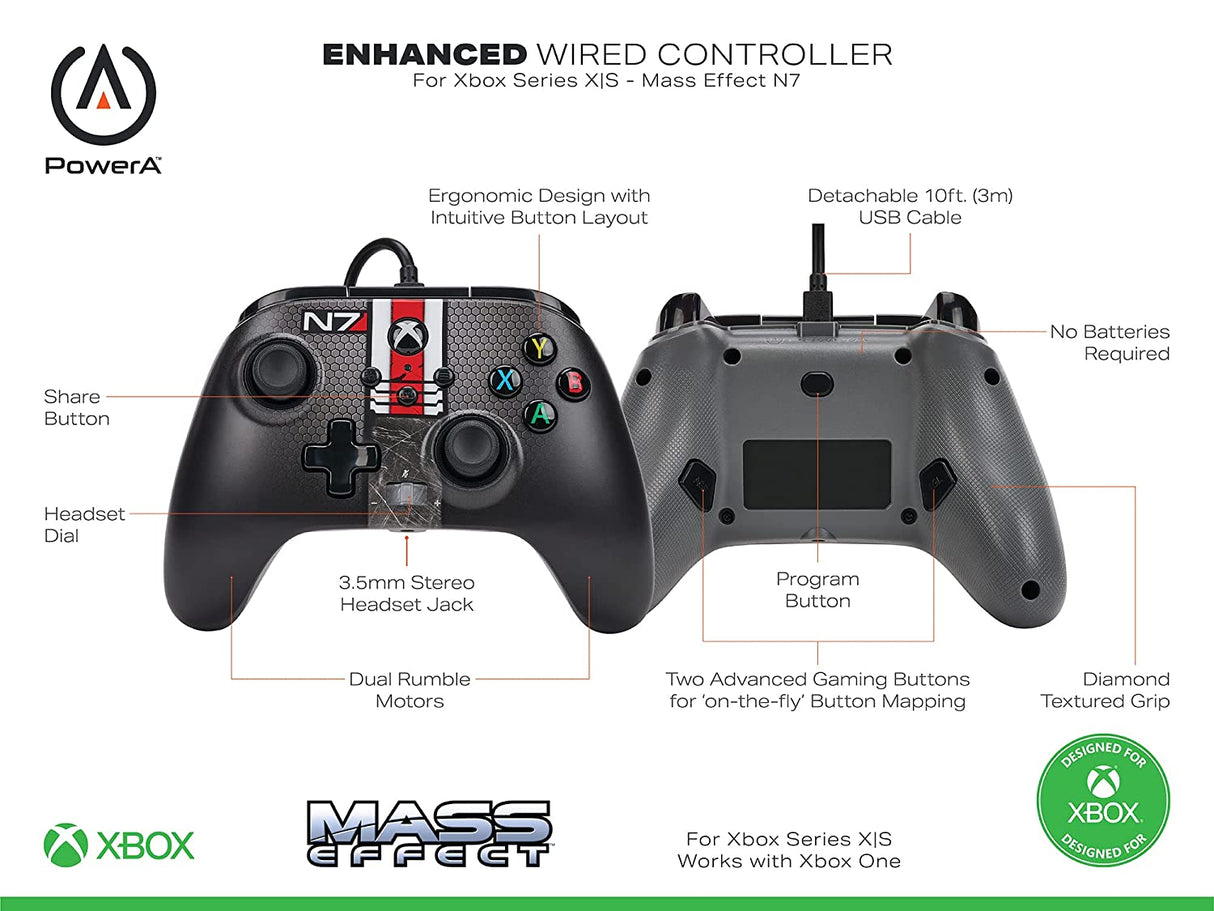 PowerA Enhanced Wired Controller for Xbox Series X|S – Mass Effect N7