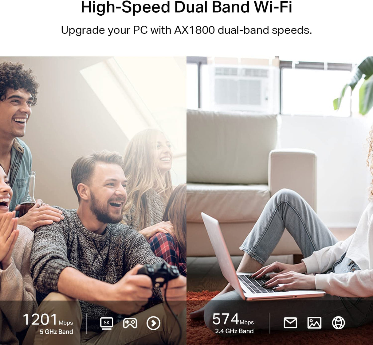 TP-Link AX1800 WiFi 6 USB Adapter for Desktop PC (Archer TX20U Plus) - Wireless Network Adapter with 2.4GHz, 5GHz, High Gain Dual Band 5dBi Antenna, WPA3, Supports Windows 11/10 Wi-Fi 6 | AX1800