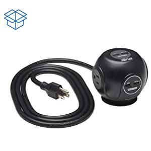 Tripp Lite Safe-IT Conference Room Surge Protector, 3-Outlets & 4 USB Ports, 8 Foot / 2.4M Cord, 10,000 Insurance & Limited Life Manufacturer's Warranty (TLP38UAM) Sphere 3-Outlets + 4 USB