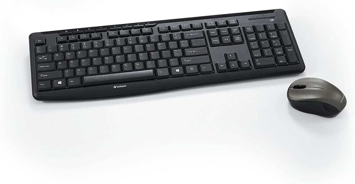 Vertiv Verbatim Wireless Silent Mouse & Keyboard Combo - 2.4GHz with Nano Receiver - Ergonomic, Noiseless, and Silent for Mac and Windows - Graphite (99779)