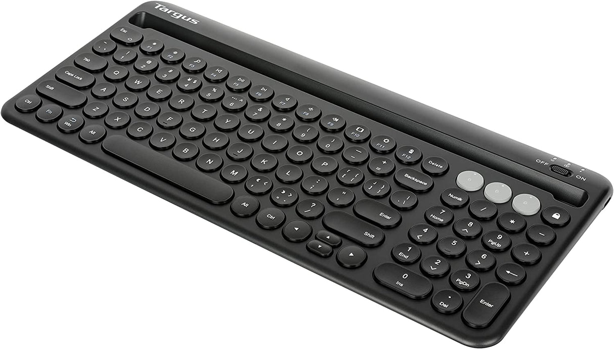 Targus Multi-Device Bluetooth Antimicrobial Keyboard with Tablet/Phone Cradle - Wireless Connectivity - Bluetooth - English (US) - MAC, Tablet, Smartphone - PC, Windows - AAA Battery Size Supported
