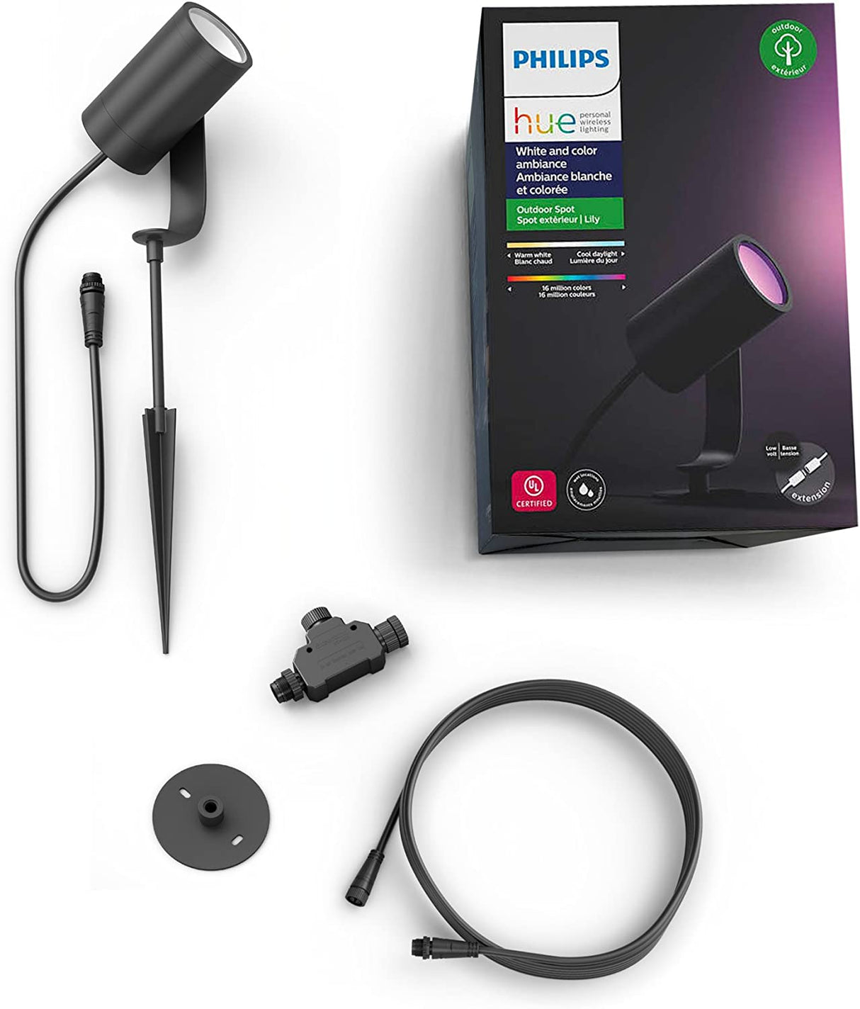 Philips Hue Lily White & Color Outdoor Smart Spot Light Extension (Hue Hub & Power Source Required), 1 Hue White & Color Smart Spot Light + Mount kit, Works with Alexa, HomeKit & Google Assistant