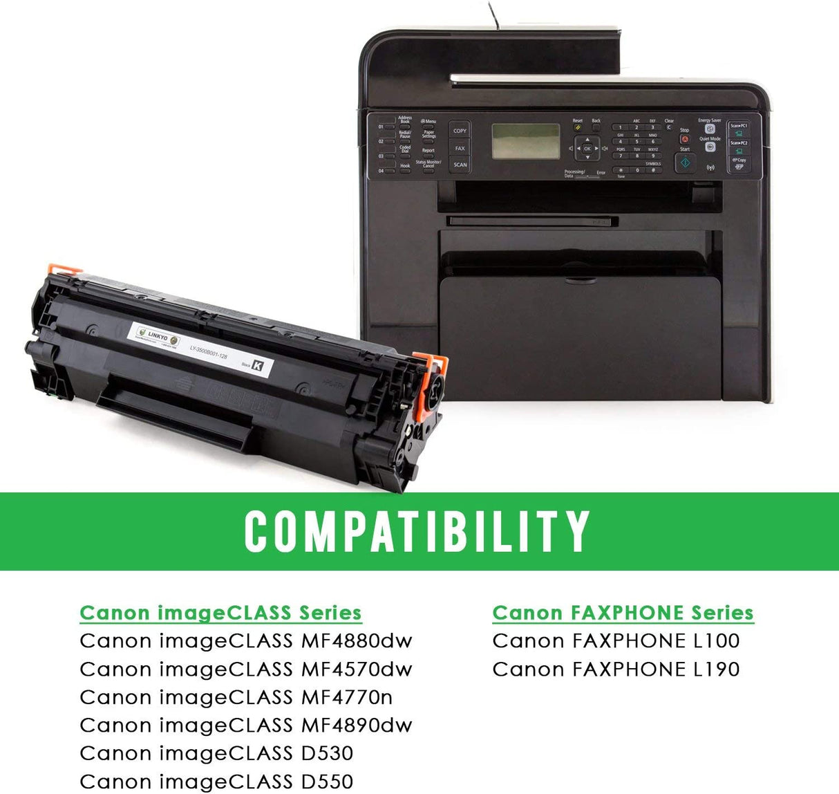LINKYO Compatible Toner Cartridge Replacement for Canon 128 (Black, 2-Pack)