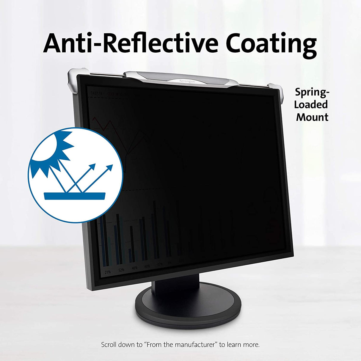 Kensington FS240 Snap2 Privacy Screen for 22-Inch to 24-Inch Widescreen 16:10 and 16:9 Monitors (K55315WW),Black 22"-24" Hanging Privacy Screen