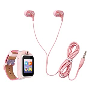 Playzoom Kids Smartwatch & Earbuds Set - Video Camera Selfies STEM Learning Educational Fun Games, MP3 Music Player Audio Books Touch Screen Sports Digital Watch Fun Gift for Kids Toddlers Boys Girls PlayZoom 2 W/Earbuds Pink/Blue Gradient Glitter
