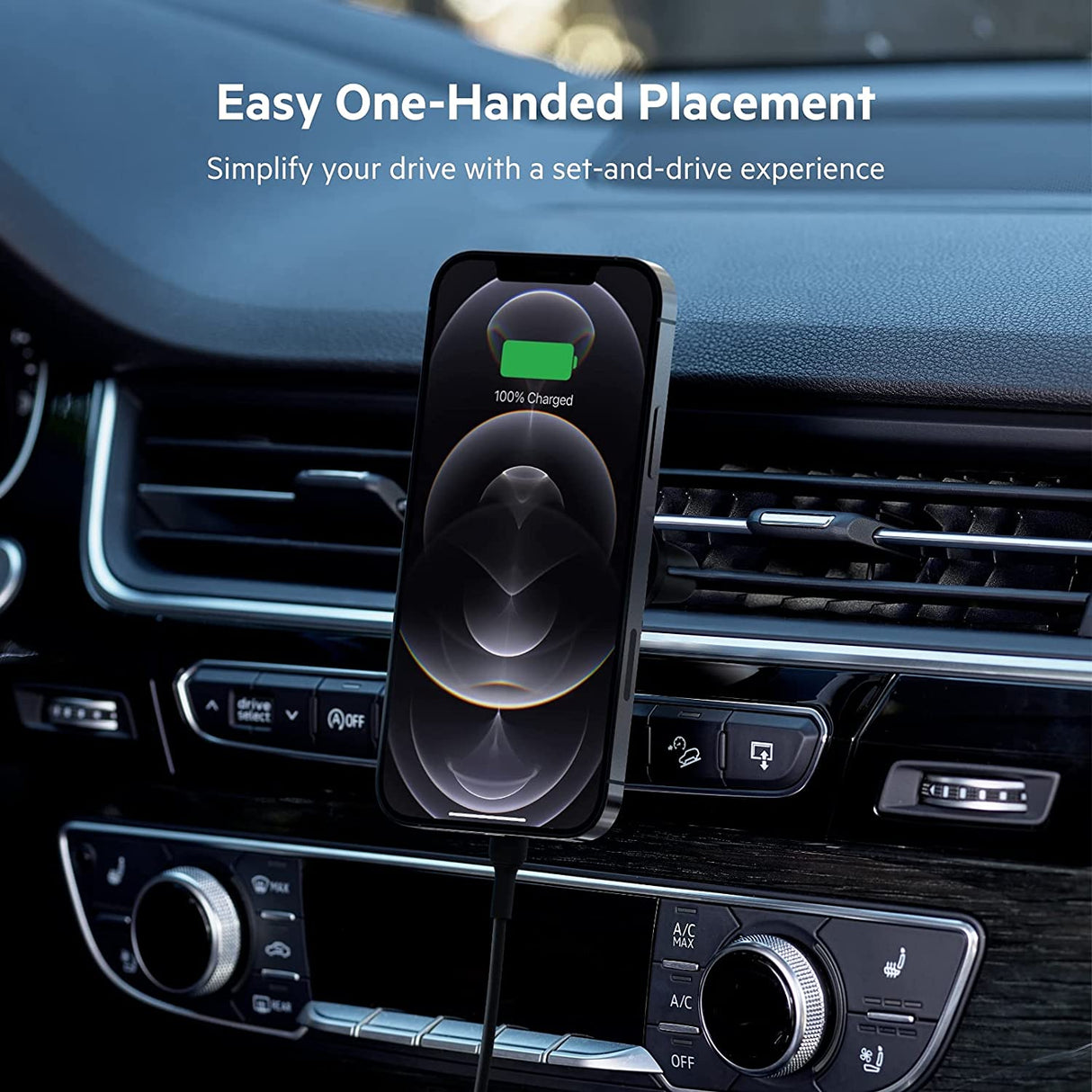 Belkin Magnetic Wireless Car Charger - MagSafe Compatible Car Mount Wireless Charger - Air Vent Mount With Included Power Supply for iPhone 14, iPhone 13 & iPhone 12 - Car Magnetic Phone Mount Charger Charging Mount