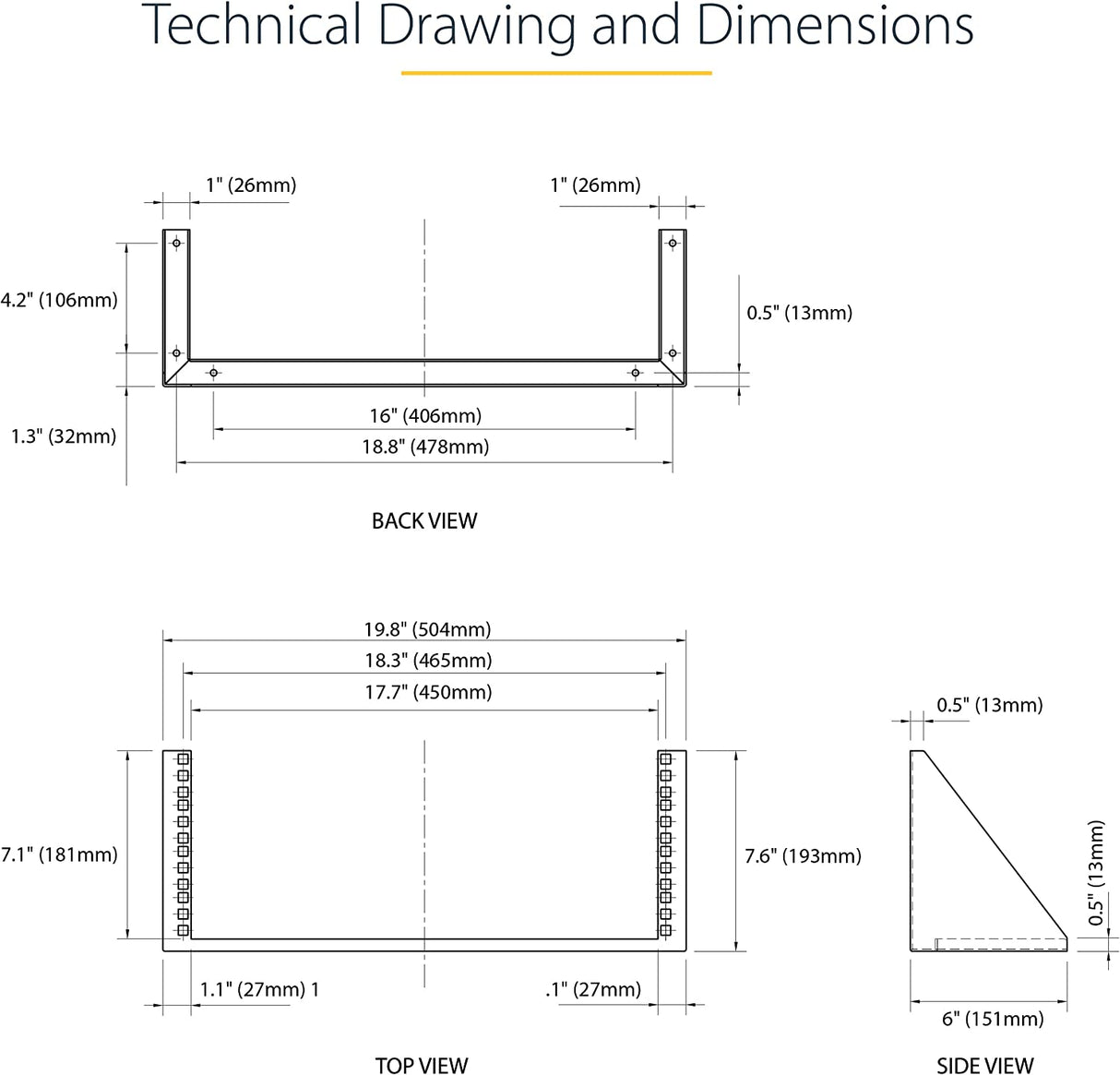 StarTech.com 4U Wall Mount Patch Panel Bracket - 19 inch Steel Vertical Mounting Rack for Network and Data Equipment (RK419WALLV) 4U Bracket
