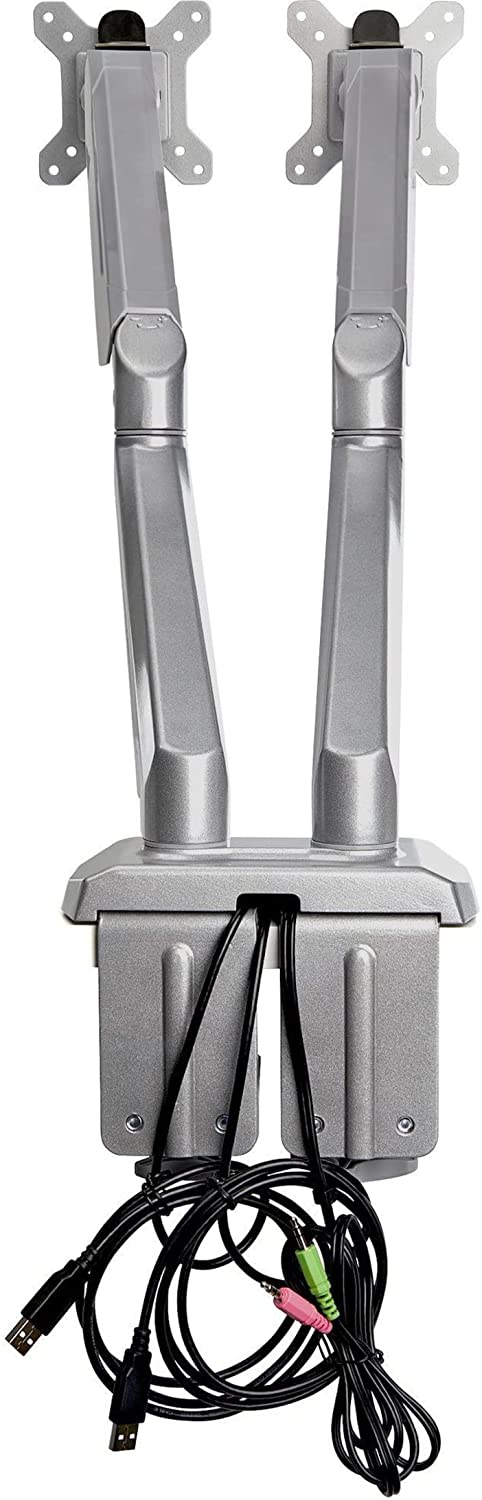 StarTech.com Desk Mount Dual Monitor Arm with USB & Audio - Desk Clamp VESA Mount for up to 32 inch Displays - 2X USB, 2X 3.5mm Audio - Ergonomic Full Motion Dual Monitor Arm - Silver (ARMSLIMDUOS)