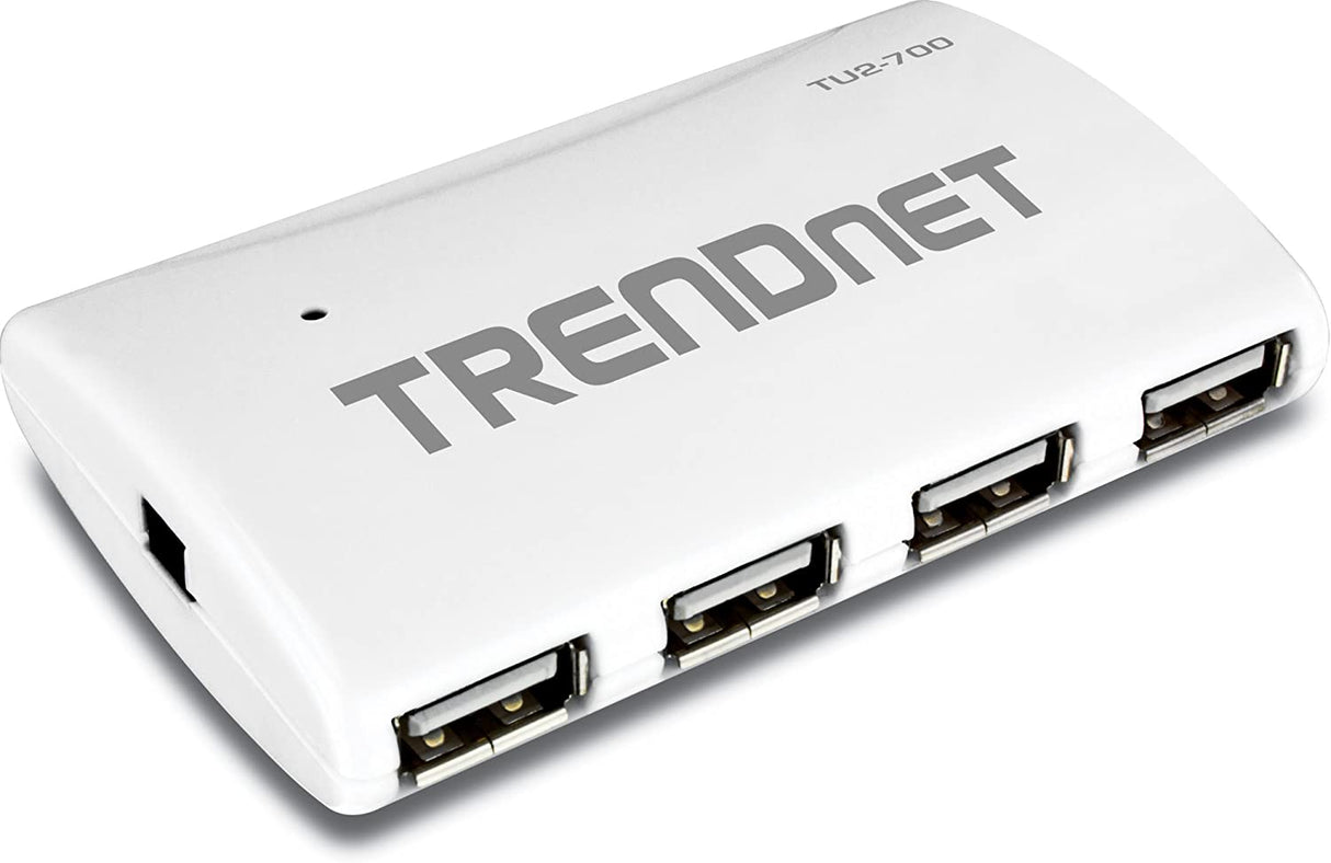 TRENDnet USB 2.0 7-Port High Speed Hub, 5V/2A Power Adapter, Up to 480 Mbps USB 2.0 Connection Speeds, 10 Watts Total Power, Compatible with Windows, Mac, and Linux, White, TU2-700 7 Port USB 2.0