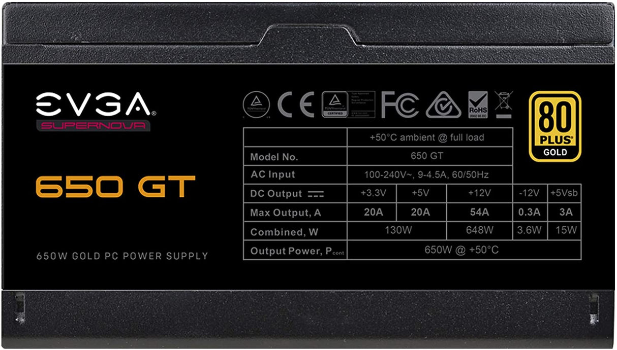 EVGA Supernova 650 GT, 80 Plus Gold 650W, Fully Modular, Auto Eco Mode with FDB Fan, 7 Year Warranty, Includes Power ON Self Tester, Compact 150mm Size, Power Supply 220-GT-0650-Y1 GT 650W
