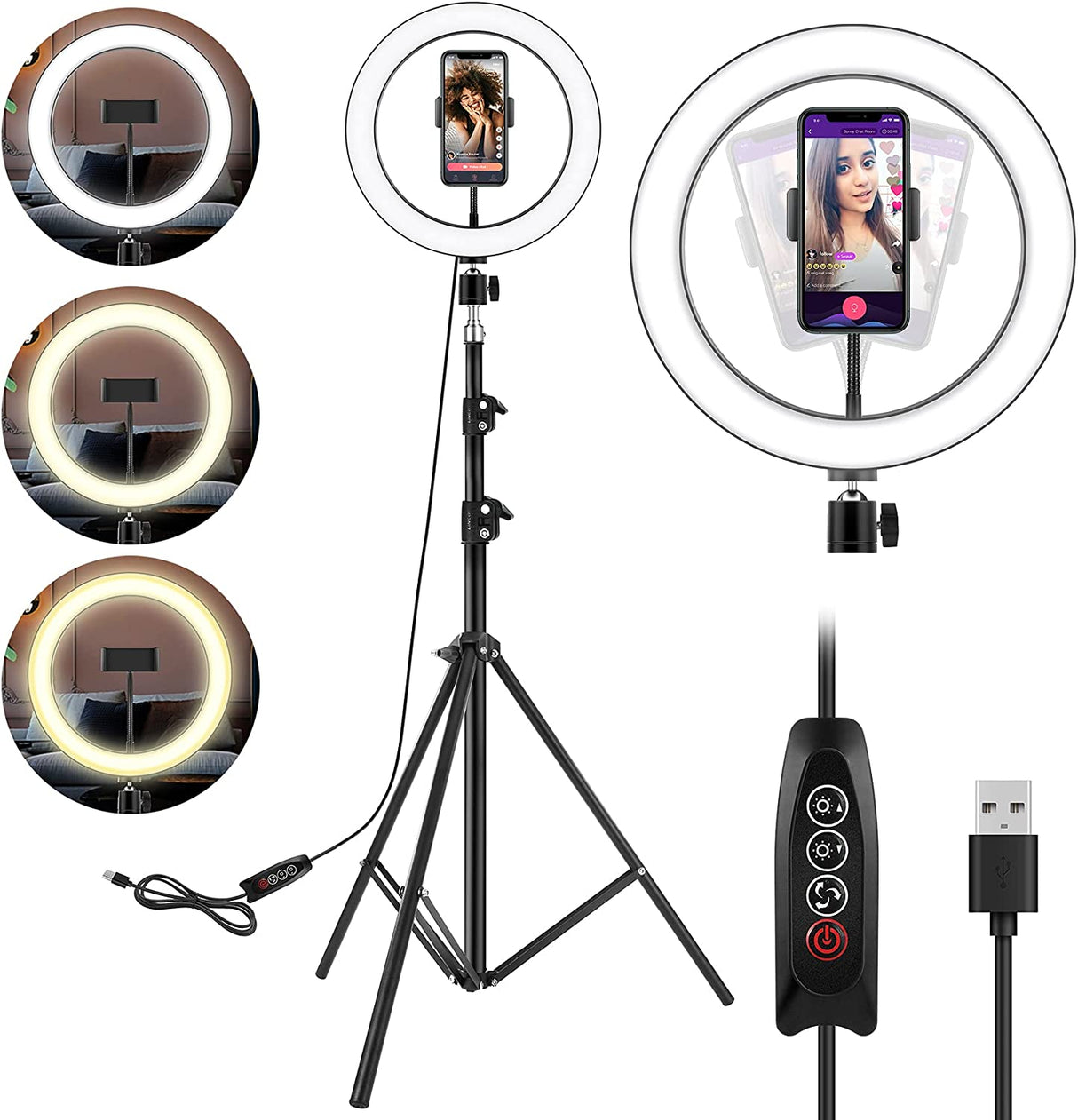 Ergopixel 10" Selfie Ring Light with 86" Adjustable Tripod Stand & Phone Holder for Makeup/Live Stream, Upgraded Dimmable LED Ringlight for Tiktok/YouTube/Zoom Meeting/Photography