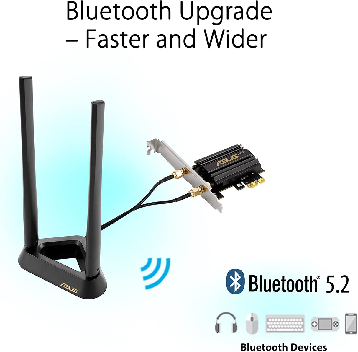 ASUS WiFi 6E + Bluetooth 5.2 PCI-E Expansion Card (PCE-AXE58BT) - Supports 6GHz Band, WPA3, 160MHz, WPA3 Network Security, OFDMA and MU-MIMO, External Antenna, Magnetic Base, Ultra Low Latency