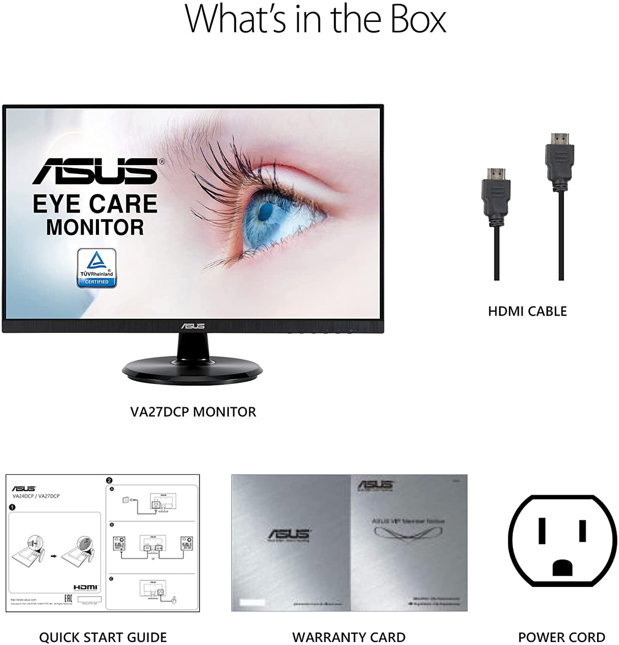 ASUS 27” 1080P Monitor (VA27DCP) - Full HD, IPS, 75Hz, USB-C 65W Power Delivery, Speakers, Adaptive-Sync/FreeSync, Eye Care, Low Blue Light, Flicker Free, VESA Mountable, Frameless, HDMI 27" IPS FHD USB-C Power Delivery