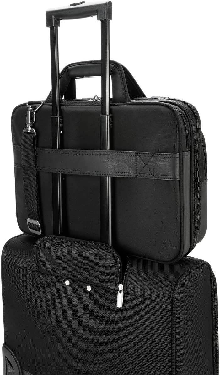 Targus Mobile-VIP Topload Shoulder Bag with Checkpoint-Friendly TSA Screening, Weather Resistant, Dual Main Compartments, Trolley Strap, SafePort Drop Protection for 15.6-Inch Laptop, Black (TBT264)