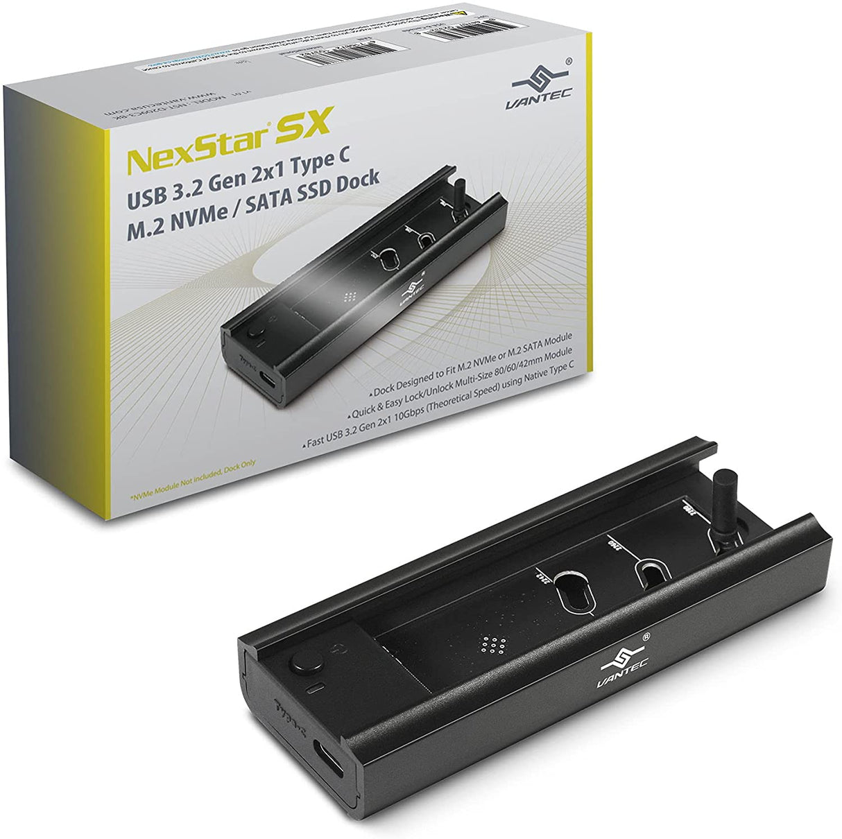 Vantec NexStar SX, USB 3.2 Gen 2x1 Type C M.2 NVMe/SATA SSD Dock (NST-D209C3-BK)