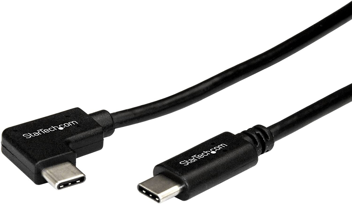StarTech.com Right Angle USB-C Cable - 1m / 3 ft - Reversible - M/M - USB Type C Cable - USB-C Charge Cable - USB C to USB C Cable (USB2CC1MR), Black 3 ft/ 1 m Right Angle