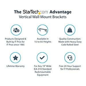 StarTech.com 6U Wall Mount Patch Panel Bracket – 19 in – Steel - Vertical Mounting Bracket for Networking and Data Equipment (RK619WALLV) 6U Bracket