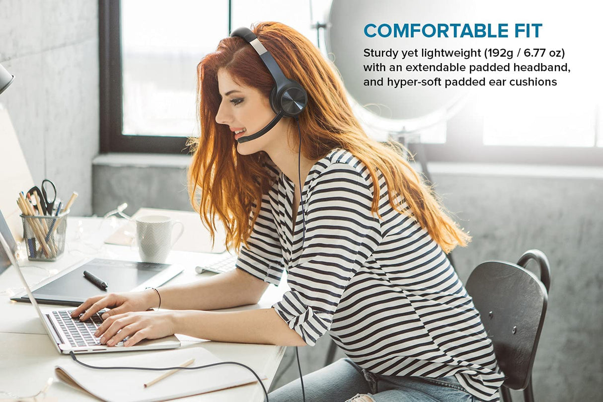 Creative Chat - 3.5 mm Stereo On-Ear Headset with Retractable Noise-Cancelling Condenser Mic, Mic Mute Switch, Volume Control Dial, for Work Calls on PC, Mac, and Mobile Devices