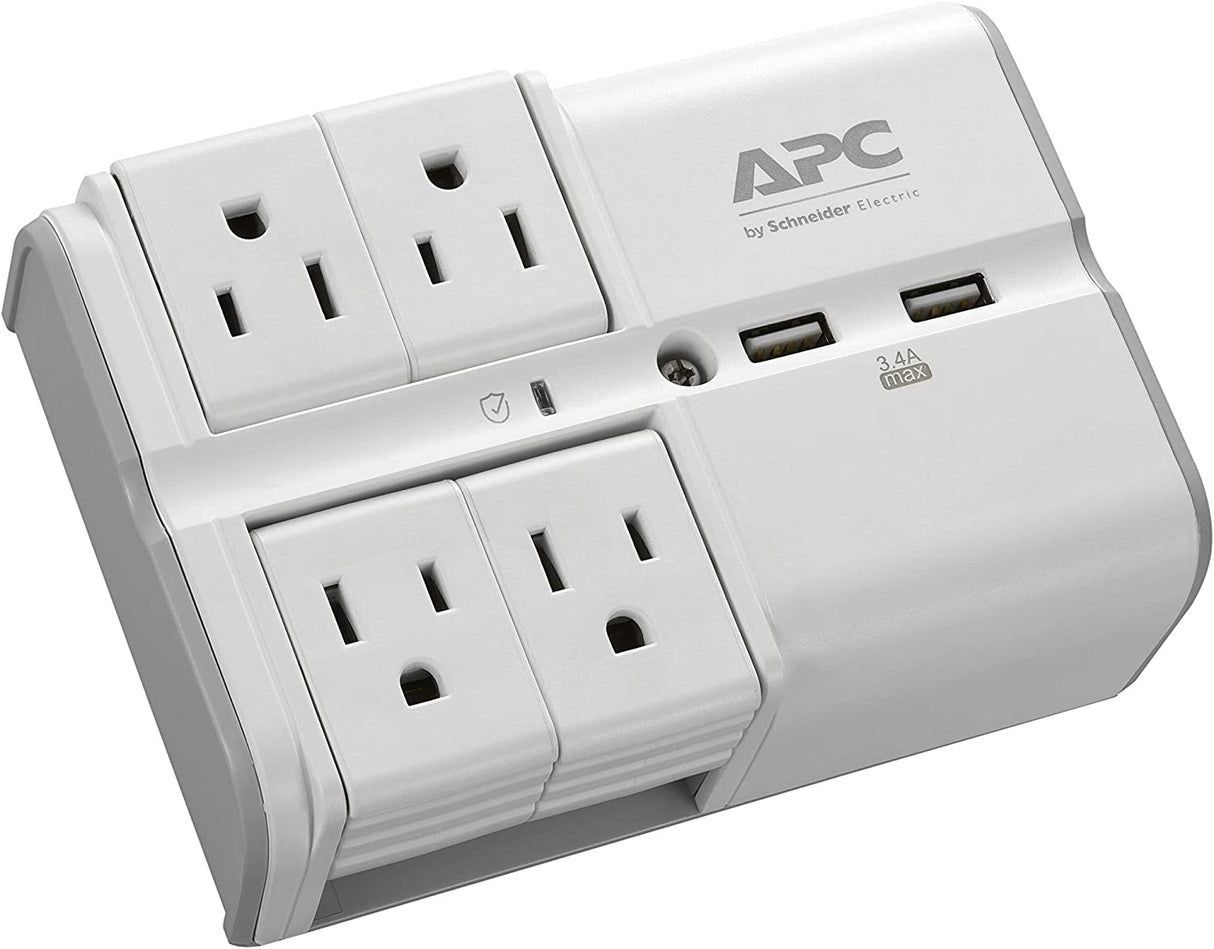 APC Wall Outlet Surge Protector with USB Ports, PE4WRU3, (4) Rotating Multi Plug Outlet, 1080 Joule Surge Protection 4 Rotating Outlets