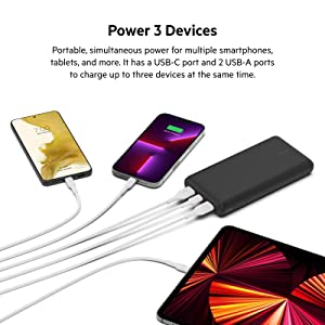 Belkin USB-C Portable Charger 20,000 mAh, 20k Power Bank with USB-C Input Output Port and 2 USB-A Ports with Included USB-C to USB-A Cable for iPhone 14, Galaxy S23, and More - Black Black Charger