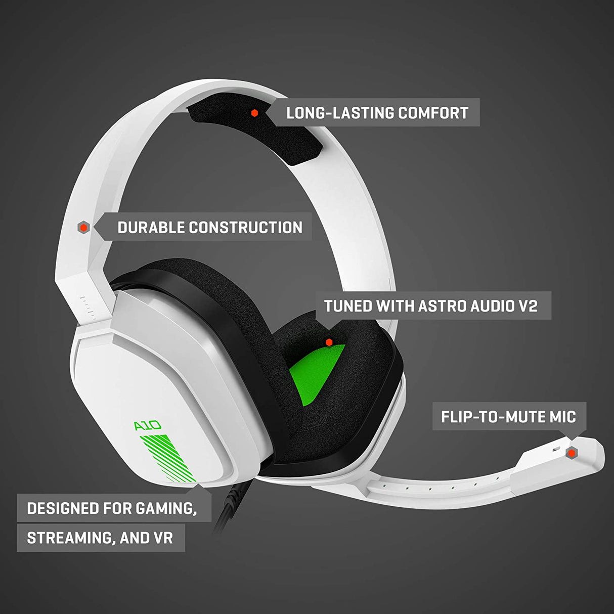 ASTRO Gaming A10 Wired Gaming Headset, Lightweight and Damage Resistant, ASTRO Audio, 3.5 mm Audio Jack, for Xbox Series X|S, Xbox One, PS5, PS4, Nintendo Switch, PC, Mac- White/Green White Gen 1 Xbox/PC Headset Only